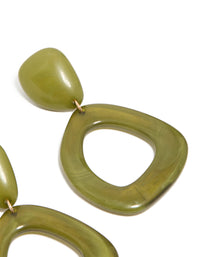 Crafted from organic green acrylic, these open oval drop earrings feature statement style in olive post detail view - link has visual effect only