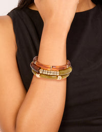 Gold Brown & Green Resin Stretch Bracelets 3-Pack - link has visual effect only