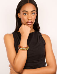 Gold Brown & Green Resin Stretch Bracelets 3-Pack - link has visual effect only