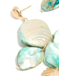 Gold Blue Genuine Shell Disc Layered Drop Earrings - link has visual effect only