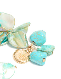 Gold Blue Genuine Shell Disc Layered Drop Earrings - link has visual effect only
