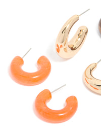 Gold Orange Acrylic & Wood Hoop Earrings 3-Pack - link has visual effect only