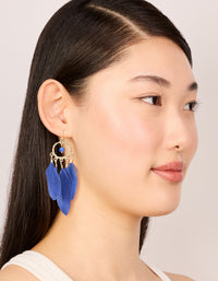 Gold Dark Blue Feather Dreamcatcher Earrings - link has visual effect only