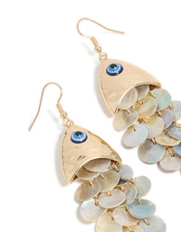 Gold Evil Eye  Fish Drop Earrings - link has visual effect only