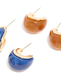 Gold Blue & Brown Enamel Bubble Hoop Earrings 3-Pack - link has visual effect only