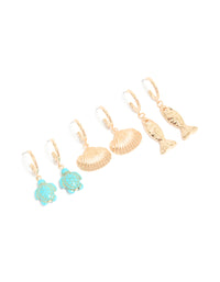 Gold Sea Life Huggie Earrings 3-Pack - link has visual effect only