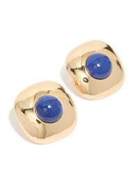 Gold Dark Blue Acrylic Medallion Stud Earrings - link has visual effect only