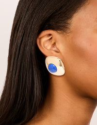 Gold Dark Blue Acrylic Medallion Stud Earrings - link has visual effect only