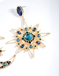 Gold Blue Statement Celestial Earrings - link has visual effect only