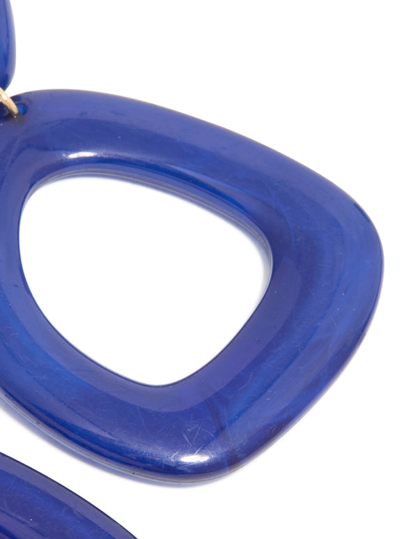 Dark Blue Acrylic Organic Square-Oval Drop Earrings