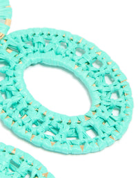 Aqua Blue Paper Patterned Oval Drop Earrings - link has visual effect only
