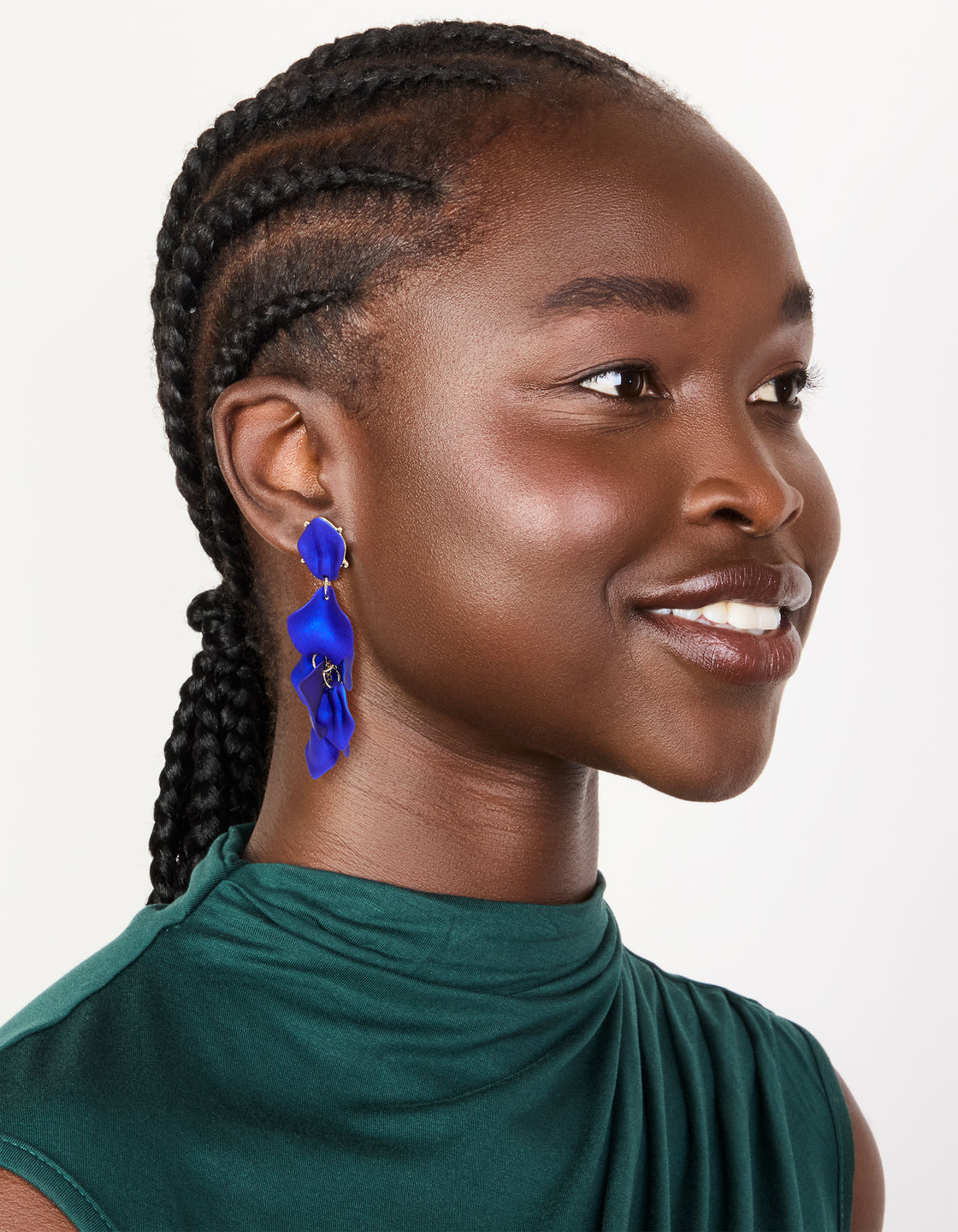 Blue Coated Petal Drop Earrings