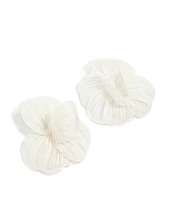 White Coated Metal Full Flower Stud Earrings