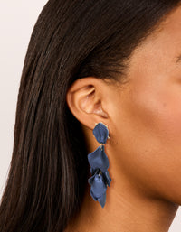 Navy Blue Coated Metal Flower Petal Drop Earrings - link has visual effect only