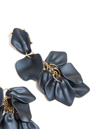 Navy Blue Coated Metal Flower Petal Drop Earrings - link has visual effect only