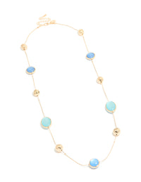 Gold Long Blue Beaded Necklace - link has visual effect only