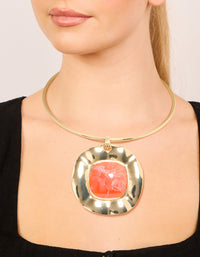 Gold Orange Pendant Choker Torque Necklace - link has visual effect only