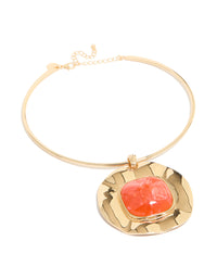 Gold Orange Pendant Choker Torque Necklace - link has visual effect only