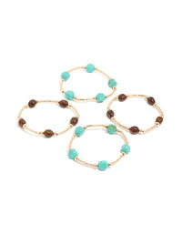 Gold Brown & Turquoise Beaded  Thin Connector Bracelets 4-Pack - link has visual effect only
