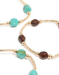 Gold Brown & Turquoise Beaded  Thin Connector Bracelets 4-Pack - link has visual effect only