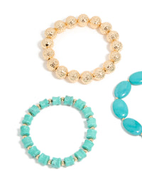 Gold & Blue Acrylic Irregular Beaded Stretch Bracelets 3-Pack - link has visual effect only