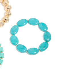 Gold & Blue Acrylic Irregular Beaded Stretch Bracelets 3-Pack - link has visual effect only