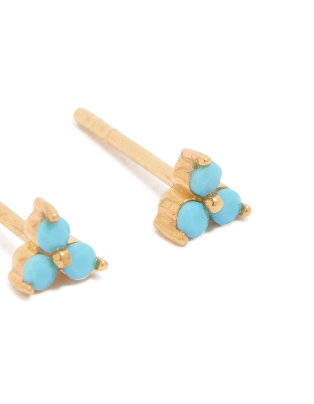 Crafted from gold plated sterling silver with floral turquoise design stud earrings detail view