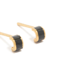 Gold Plated Sterling Silver Tiny Black Enamel Stud Earrings - link has visual effect only