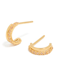 Gold Plated Sterling Silver Cubic Zirconia Double Hoop Huggie Earrings - link has visual effect only