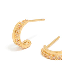 Gold Plated Sterling Silver Cubic Zirconia Double Hoop Huggie Earrings - link has visual effect only