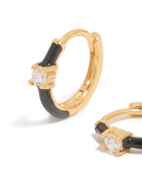 Gold Plated Sterling Silver Cubic Zirconia & Black  Enamel Huggie Earrings - link has visual effect only