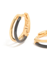 Gold Plated Sterling Silver & Black Enamel Double Hoop Earrings - link has visual effect only