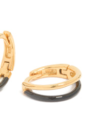 Gold Plated Sterling Silver & Black Enamel Double Hoop Earrings - link has visual effect only