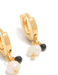Gold Plated Sterling Silver & Pearl Drop Huggie Earrings - link has visual effect only
