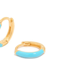Gold Plated Sterling Silver Light Blue Enamel Huggie Earrings - link has visual effect only