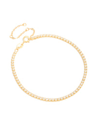 Elegant gold plated sterling silver tennis bracelet featuring cubic zirconia front view - link has visual effect only