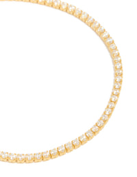 Stunning gold plated sterling silver tennis bracelet with cubic zirconia close up view - link has visual effect only