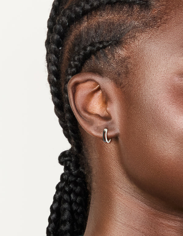 Sterling Silver Black Enamel Double Hoop Earrings