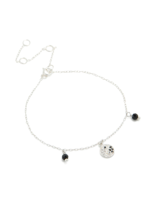 Sterling Silver Cubic Zirconia Yin & Yang Charm Bracelet