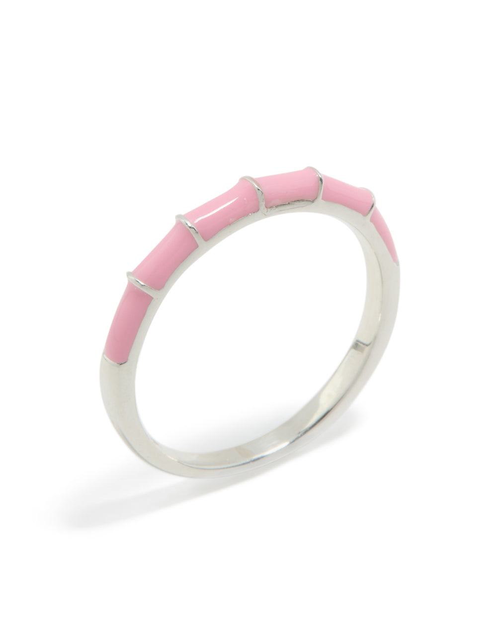 Designed with sterling silver and pink enamel in light pink close up view
