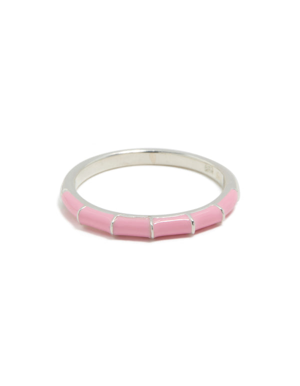 Chic sterling silver ring with pink enamel front view