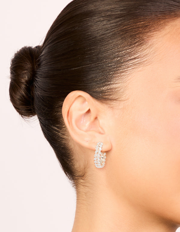 Rose Gold Plated Cubic Zirconia Medium Leaf Hoop Earrings