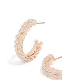 Rose Gold Plated Cubic Zirconia Medium Leaf Hoop Earrings - link has visual effect only