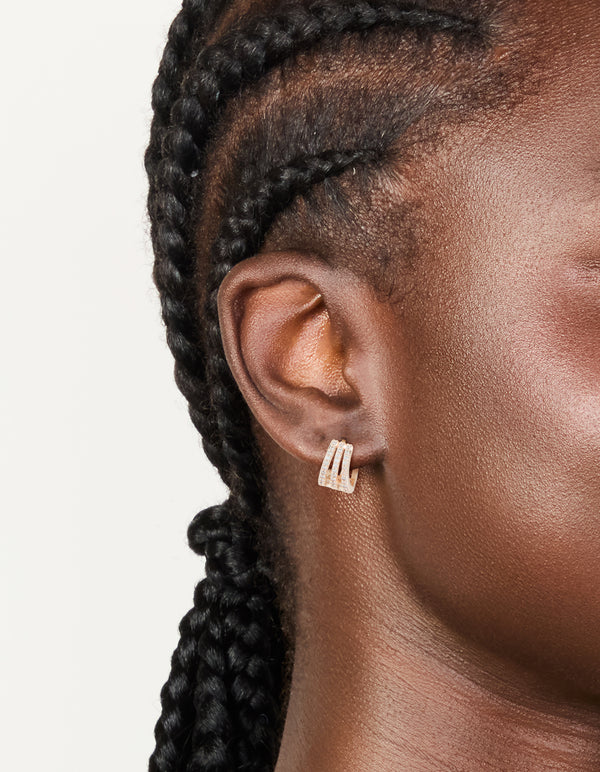 Rose Gold Plated Cubic Zirconia Layered Hoop Earrings