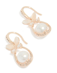 Rose Gold Plated Cubic Zirconia Pearl & Butterfly Oval Hook Earrings - link has visual effect only