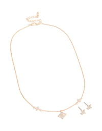 Rose Gold Plated Cubic Zirconia Cross Earrings & Necklace Set - link has visual effect only