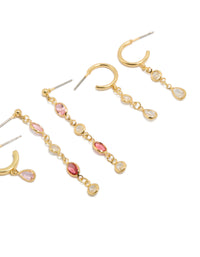 Gold Plated Brass Multicoloured Diamantes  Drop & Stud Earrings 4-Pack - link has visual effect only