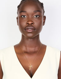 Gold Plated Brass Double Cubic Zirconia Cross Necklace - link has visual effect only