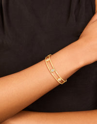 Gold Plated Brass Bezel Set Cubic Zirconias Wrist Cuff - link has visual effect only