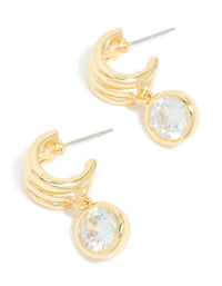 Gold Plated Cubic Zirconia Bezel Line Huggie Earrings - link has visual effect only